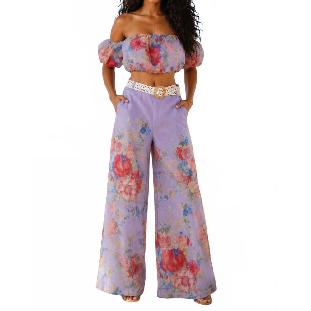 NEW SURELYMINE bloom floral two-piece pants set in lavender